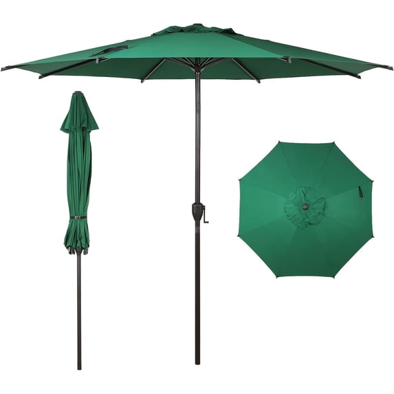 Abba Patio 9ft Outdoor Patio Umbrella w/ Push Button Tilt & Crank, 8 Ribs, Green
