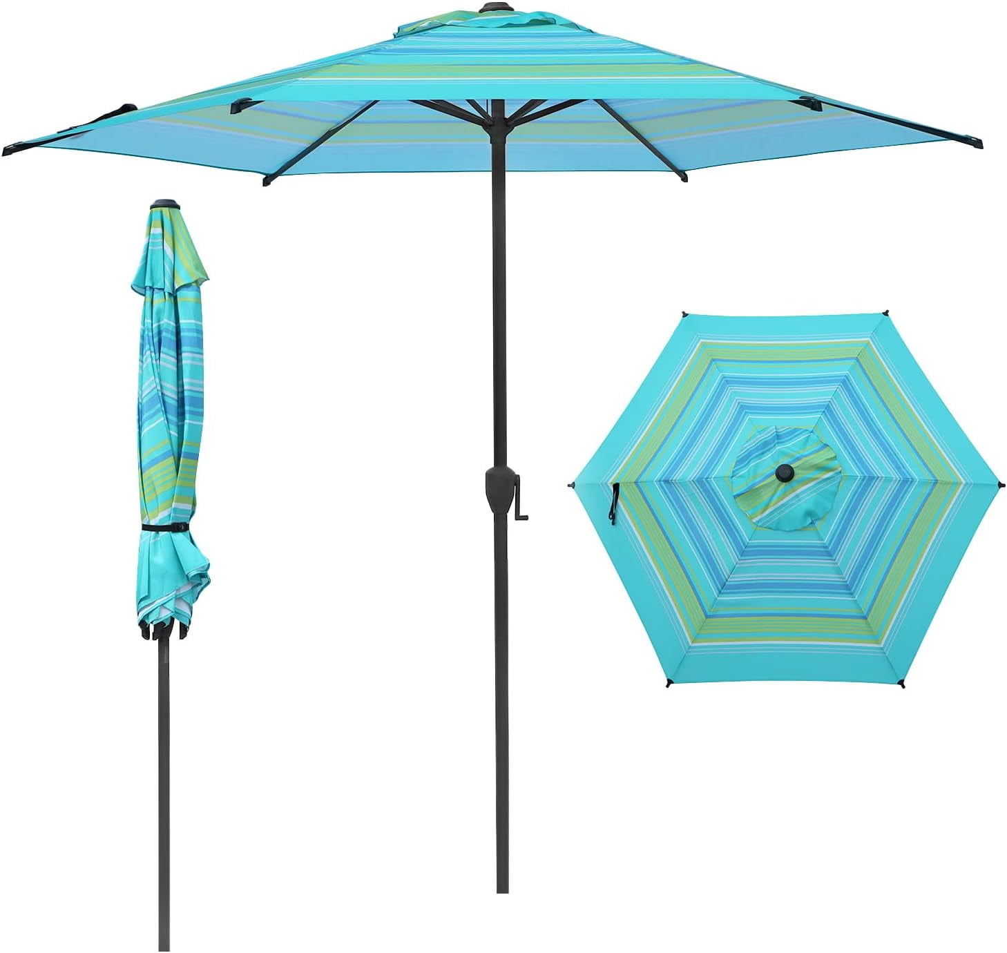 Abba Patio 9ft Outdoor Patio Umbrella w/ Push Button Tilt and Crank, 6 ...