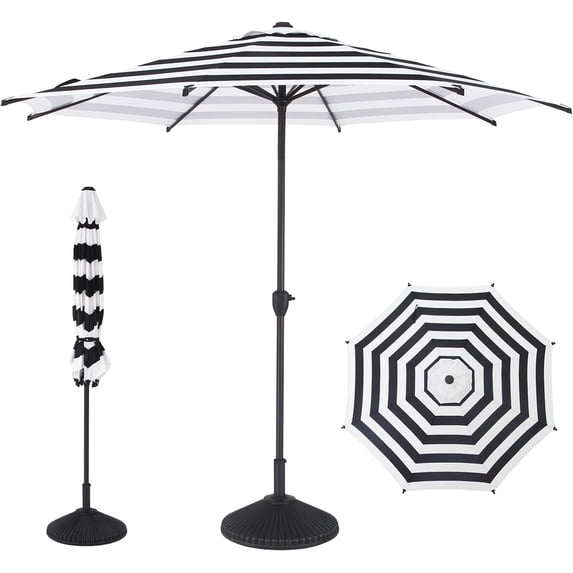 Abba Patio 9ft Outdoor Patio Umbrella w/ Push Button Tilt and Crank, 8 Ribs, Black & White Stripe