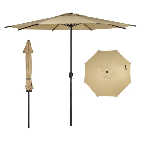 Abba Patio 9ft Outdoor Patio Umbrella w/ Push Button Tilt and Crank, 8 Ribs, Brown