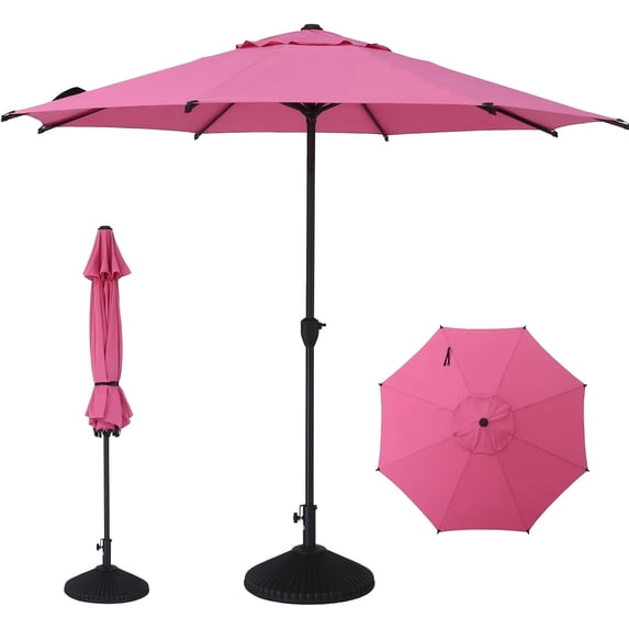 Abba Patio 9ft Outdoor Patio Umbrella w/ Push Button Tilt and Crank, 8 Ribs, Pink
