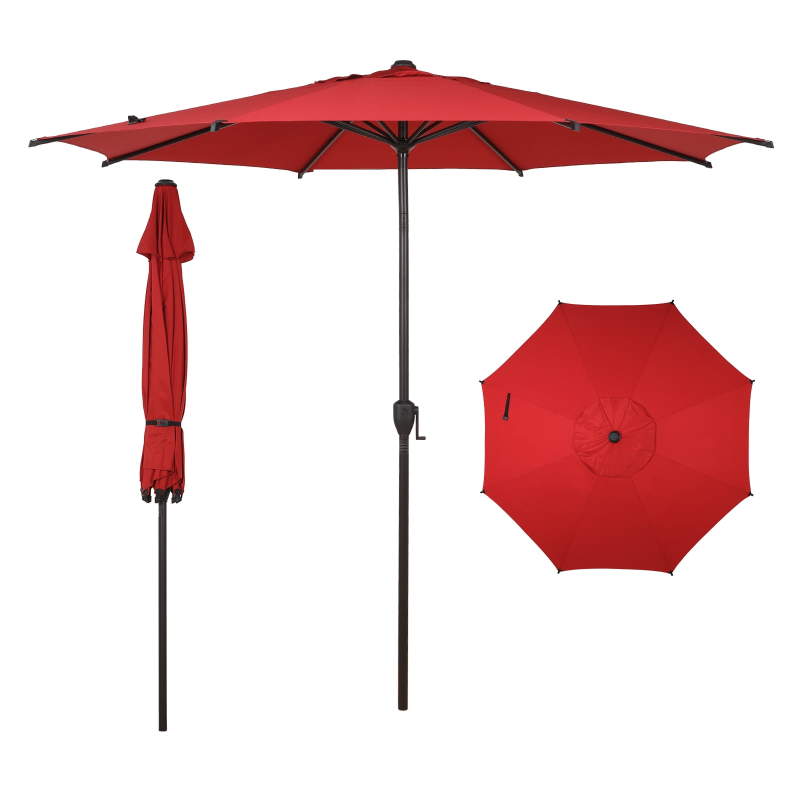 Abba Patio 9ft Outdoor Market Umbrella w/ Tilt and Crank, 8 Ribs-Red