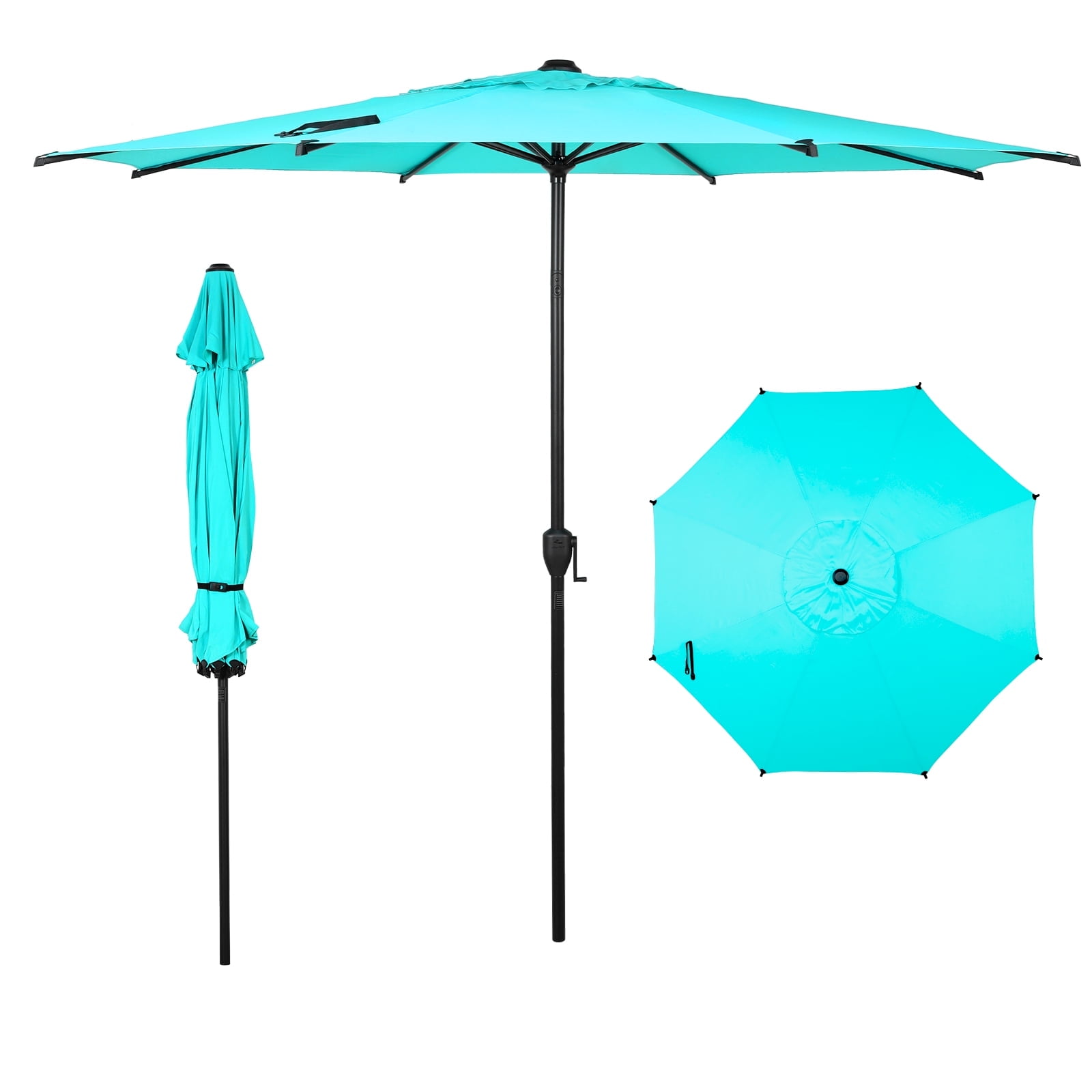 Abba Patio 9ft Poolside Backyard Umbrella w/ Push Button Tilt and Crank, 8 Ribs-Turquoise