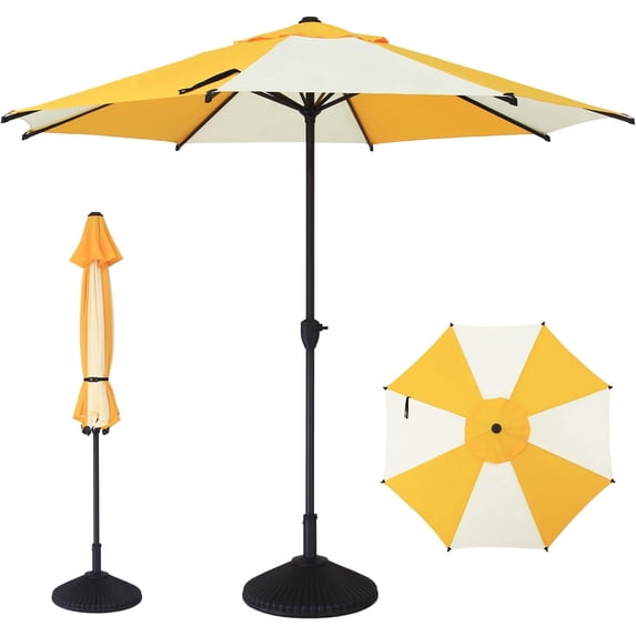 Abba Patio 9ft Outdoor Patio Umbrella w/ Push Button Tilt and Crank, 8 Ribs, Yellow & Cream
