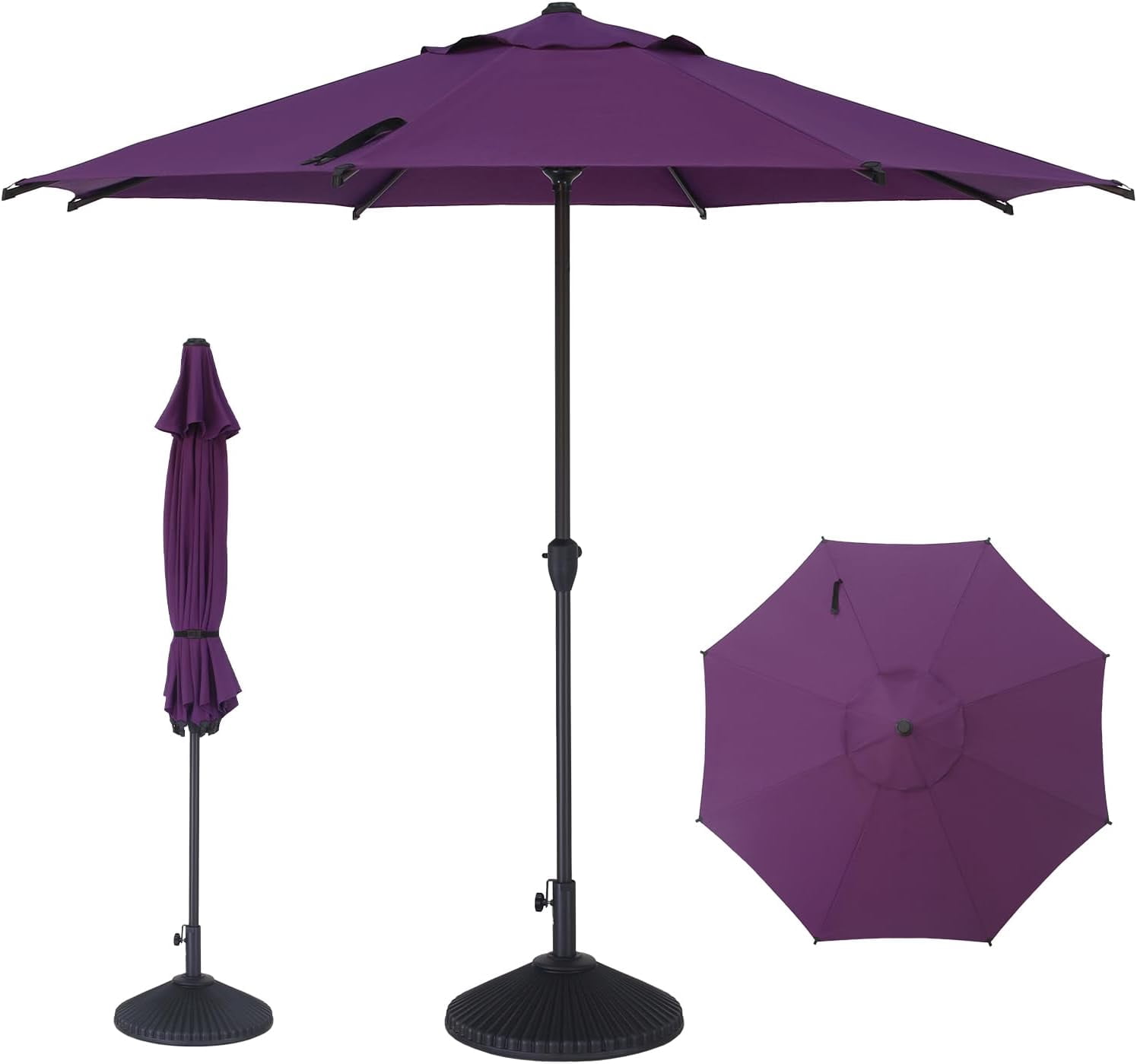 abba comercial crank & tilt 9 foot patio umbrellas Abba Patio 9ft Outdoor Patio Umbrella w/ Push Button Tilt and Crank, 8  Ribs, Purple