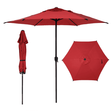 Abba Patio 9ft Round Lyon Outdoor Market Patio Umbrella, 6 Ribs-Dark Red