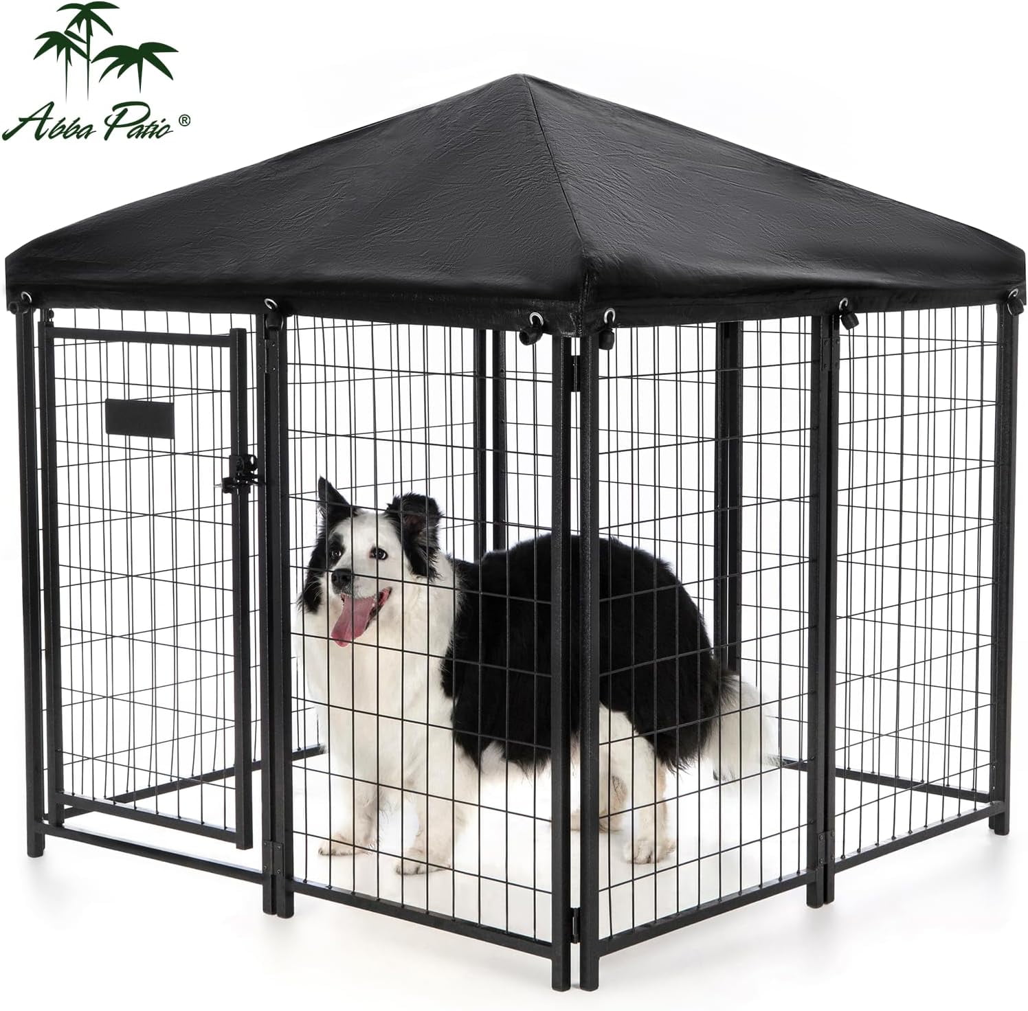 Abba Patio Outdoor Dog Kennel 4ft x 4ft x 4.8ft w/ Waterproof Cover and Lockable Gate, Black