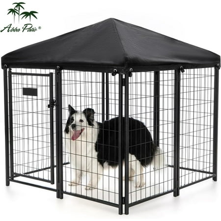 Abba Patio Outdoor Dog Kennel 4ft x 4ft x 4.8ft w/ Waterproof Cover and Lockable Gate, Black