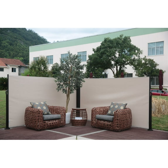 Abba Patio Retractable Double Folding Screen Fence Privacy Divider, Beige