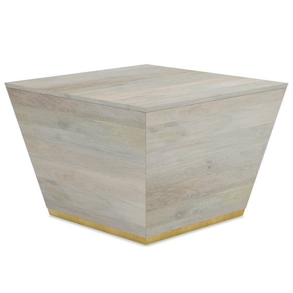 Abba 28 inch Wide Solid Mango Wood Modern Square Coffee Table in White Wash, Fully Assembled