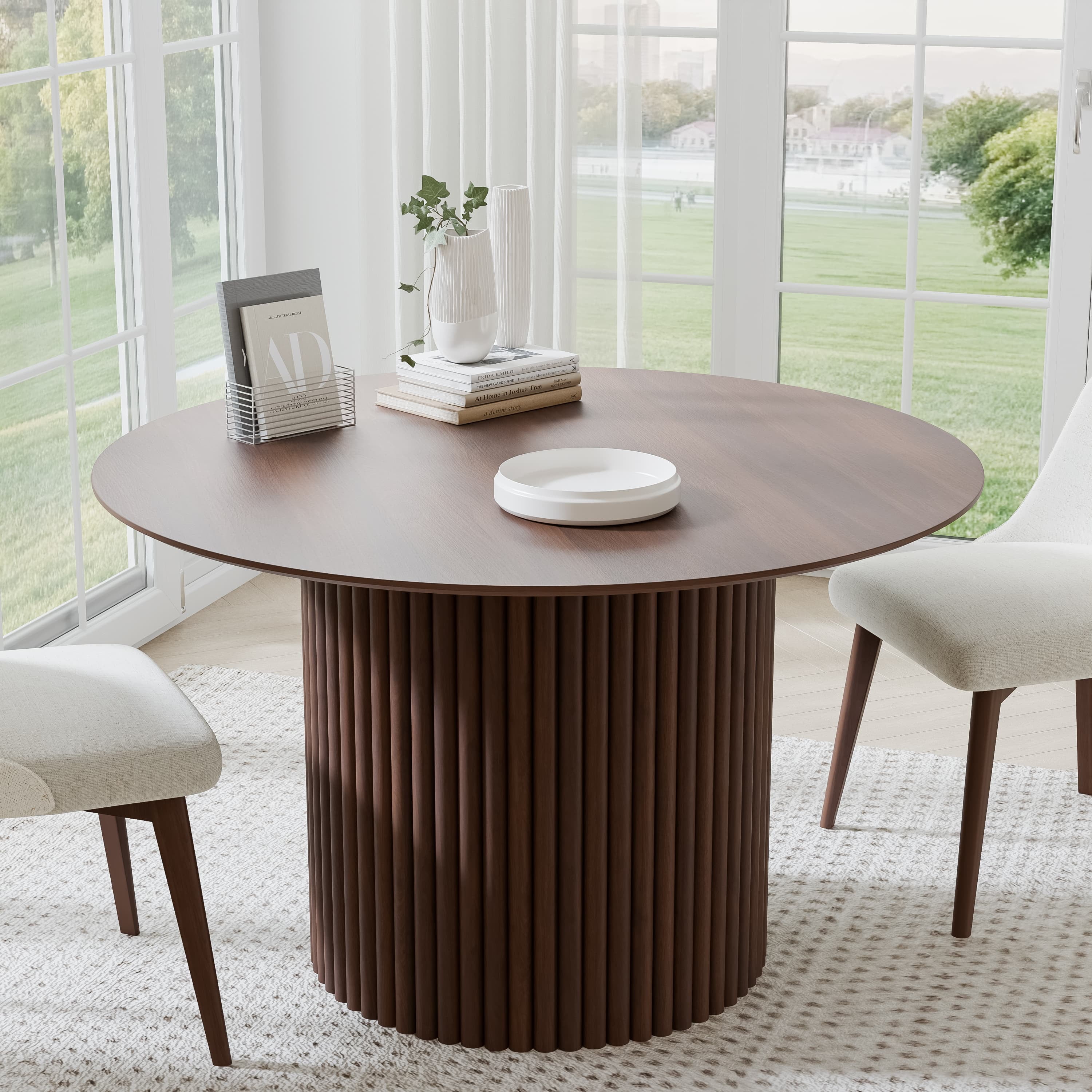 Abberton 46" Dining Table Round Kitchen Table,Walnut