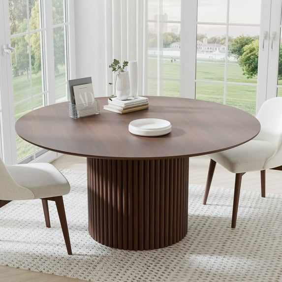 Abberton 60" Dining Table Round Kitchen Table,Walnut