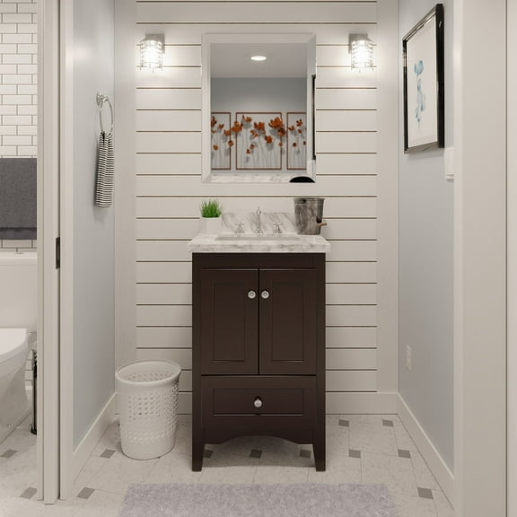 Abbey 24" Bathroom Vanity with Chocolate Cabinet and Carrara Marble Top