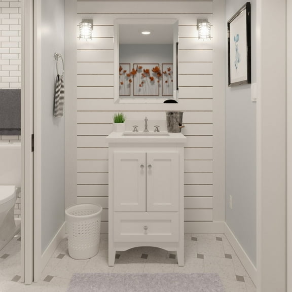 Abbey 24" Bathroom Vanity with White Cabinet and Quartz Top