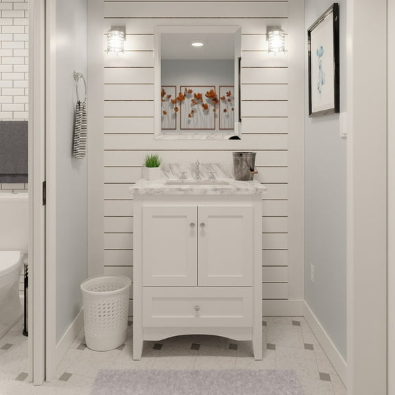 Abbey 30" Bathroom Vanity with White Cabinet and Carrara Marble Top
