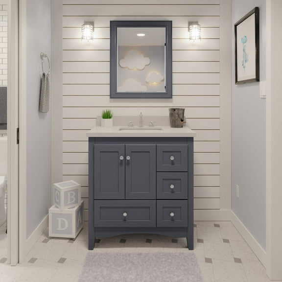 Abbey 36" Bathroom Vanity with Marine Gray Cabinet and Quartz Top