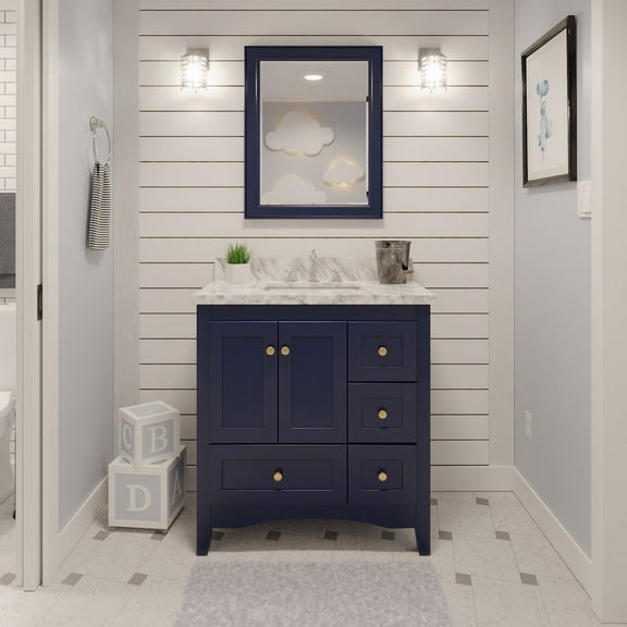 Abbey 36" Bathroom Vanity with Royal Blue Cabinet and Carrara Marble Top