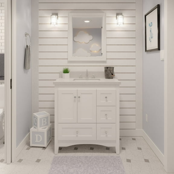 Abbey 36" Bathroom Vanity with White Cabinet and Quartz Top