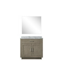 Abbey 36" W Grey Oak Single Vanity Carrara Marble Countertop and 34" Mirror