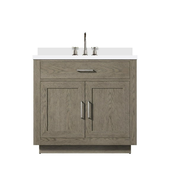 Abbey 36 in W rey Oak Single Vanity, Cultured Marble Top and Faucet Set
