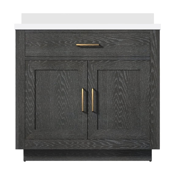 Abbey 36 in W x 22 in D Black Oak Single Bath Vanity and White Quartz Top