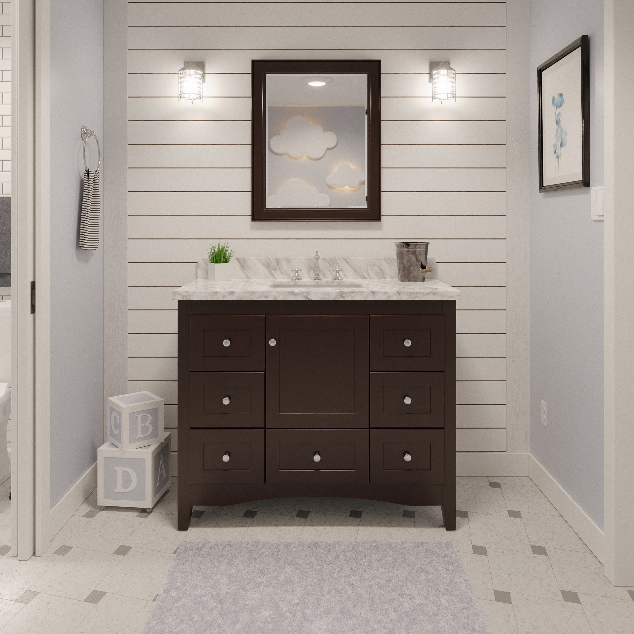 Abbey 42" Chocolate and Carrara Marble Single Bathroom Vanity