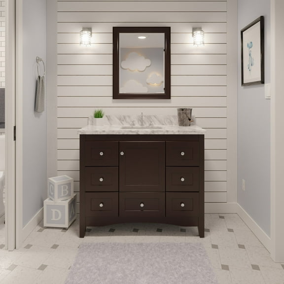 Abbey 42" Bathroom Vanity with Chocolate Cabinet and Carrara Marble Top