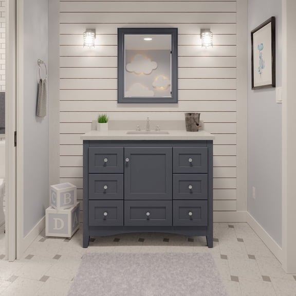 Abbey 42" Bathroom Vanity with Marine Gray Cabinet and Quartz Top