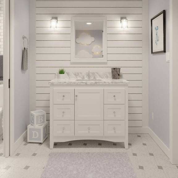 Abbey 42" Bathroom Vanity with White Cabinet and Carrara Marble Top