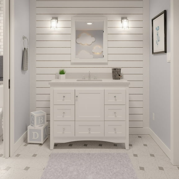 Abbey 42" Bathroom Vanity with White Cabinet and Quartz Top
