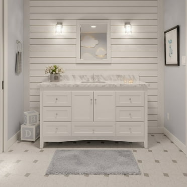 Abbey 60" Single Bathroom Vanity with White Cabinet and Carrara Marble Top