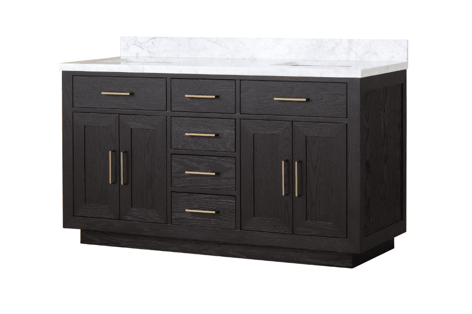 Abbey 60 in W x 22 in D Black Oak Double Bath Vanity and Carrara Marble ...