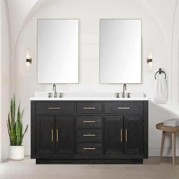 Abbey 60 in W x 22 in D Black Oak Double Vanity and Cultured Marble Top