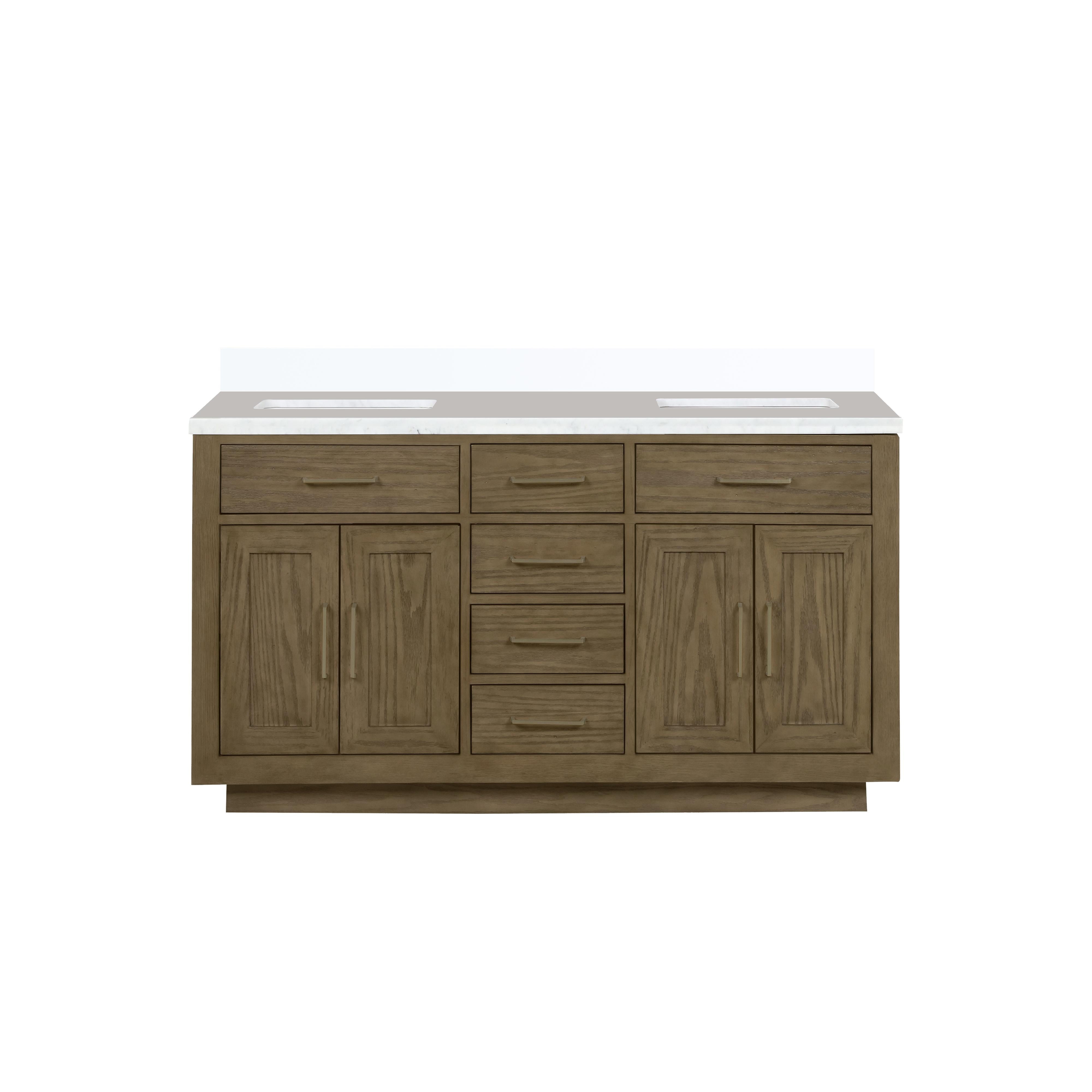 Abbey 60" Grey Oak Double Vanity with White Quartz Top