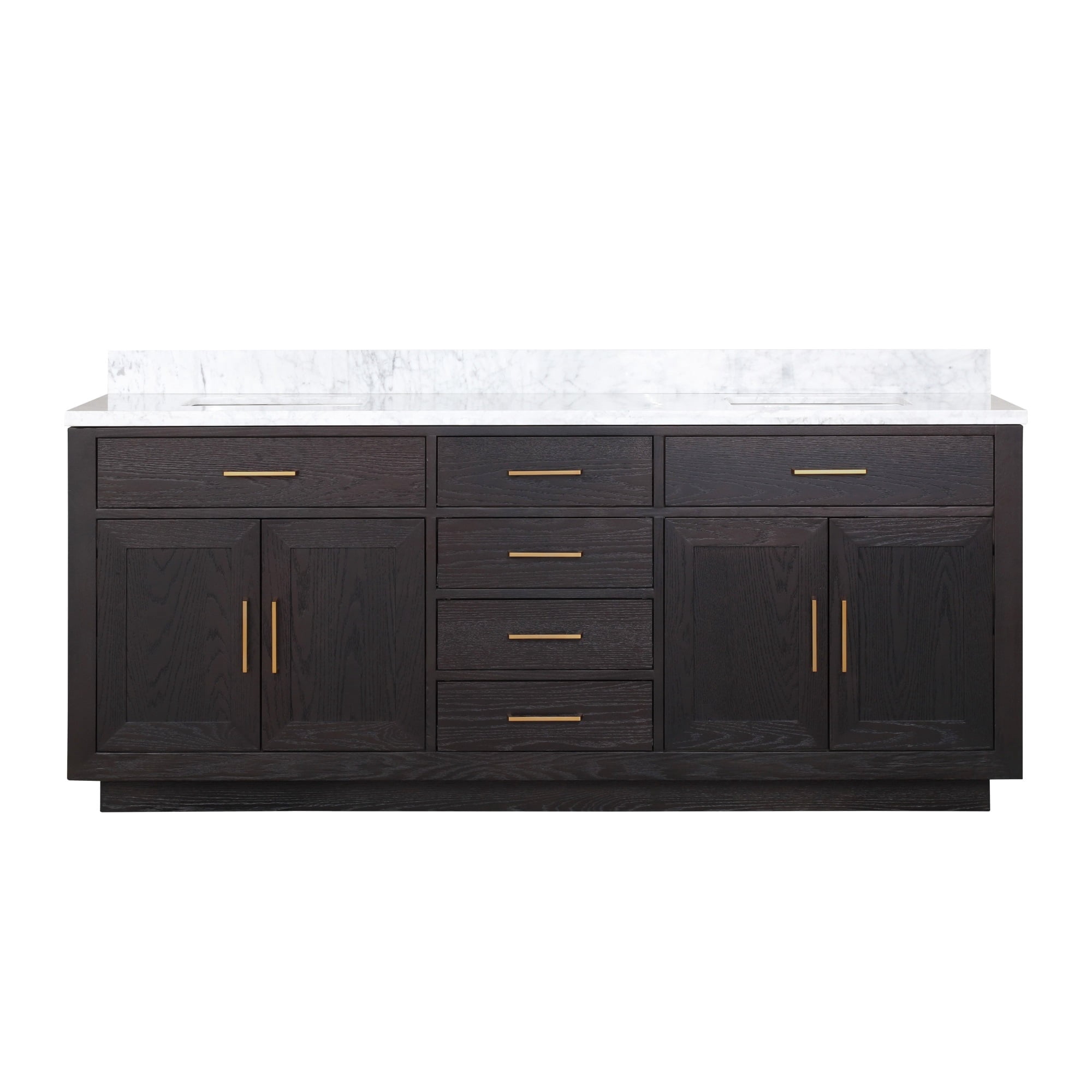 Abbey 80 in W x 22 in D Black Oak Double Bath Vanity and Carrara Marble ...