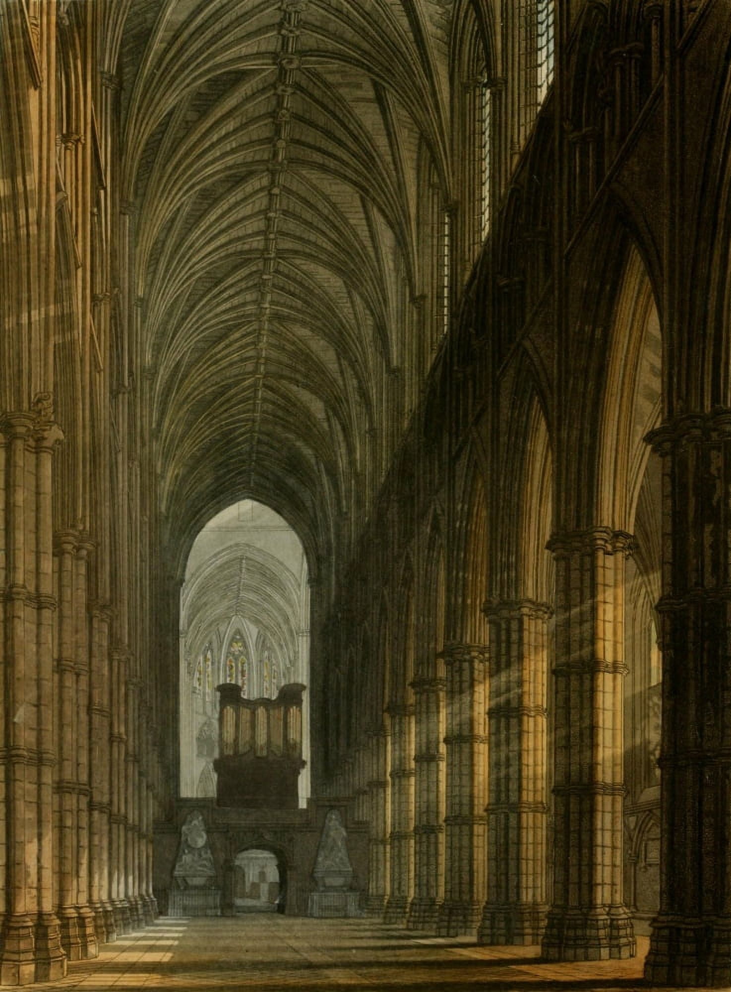 Abbey Church of St Peters Westminster Interior from west gate Canvas Art - Frederick Mackenzie (24 x 36)