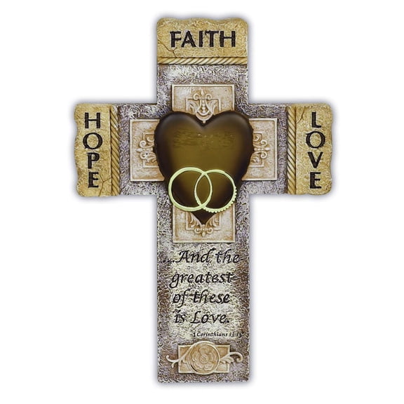 Abbey Gift Faith Hope Love Marriage Cross Wall Decor Christian Wedding & Anniversary Gift, Inspirational Scripture Home Accent