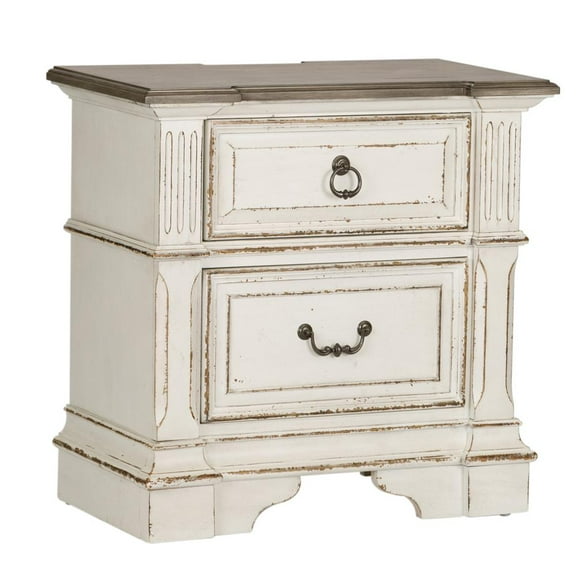 Abbey Park White 2 Drawer Night Stand w/ Charging Station