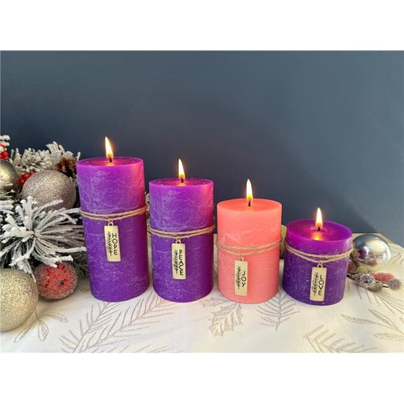 Abbey Plus CA Gift 630453 Advent Pillar Set - Love Hope Peace Joy with Metal Charms - Set of 4