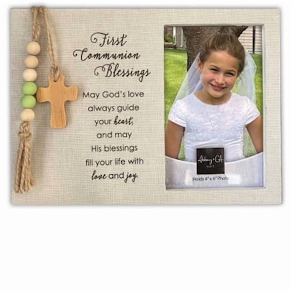 Abbey Plus CA Gift 381087 Frame - Fabric Wrapped - First Communion Blessings - Holds 4 x 6 in. Photo - 9 x 6.5 in.