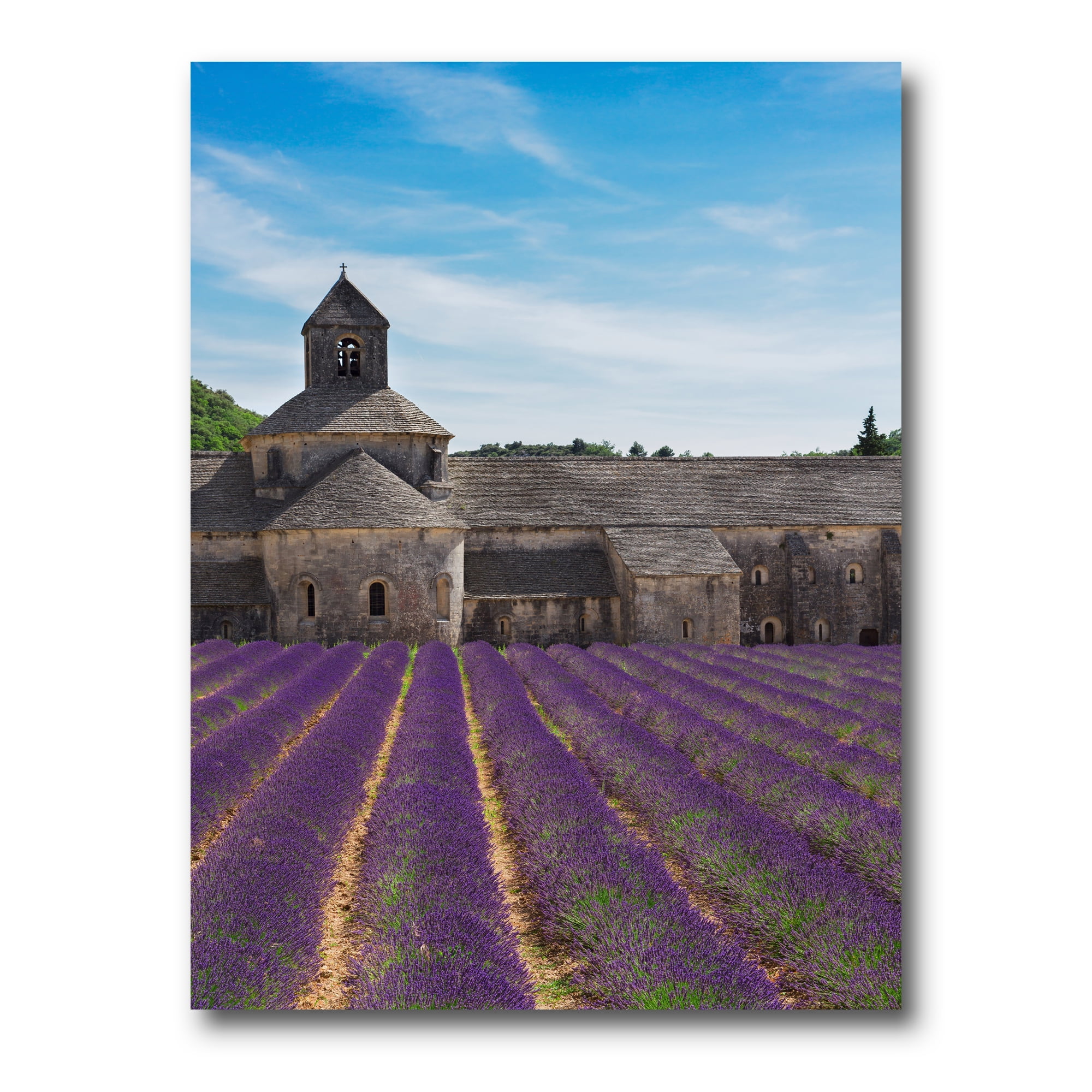 Abbey With Lavender Field In France 16 in x 40 in Photography Canvas Art Print, by Designart
