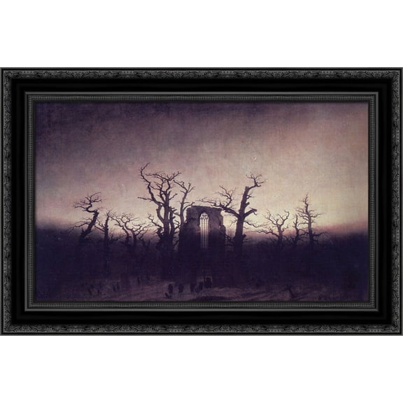 Abbey in an Oak Forest 24x18 Black Ornate Wood Framed Canvas Art by Friedrich, Casper David