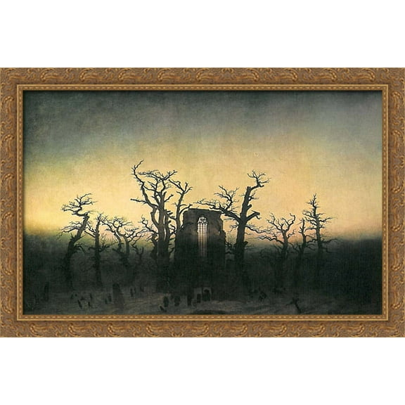 Abbey in the oak forest 40x26 Large Gold Ornate Wood Framed Canvas Art by Caspar David Friedrich