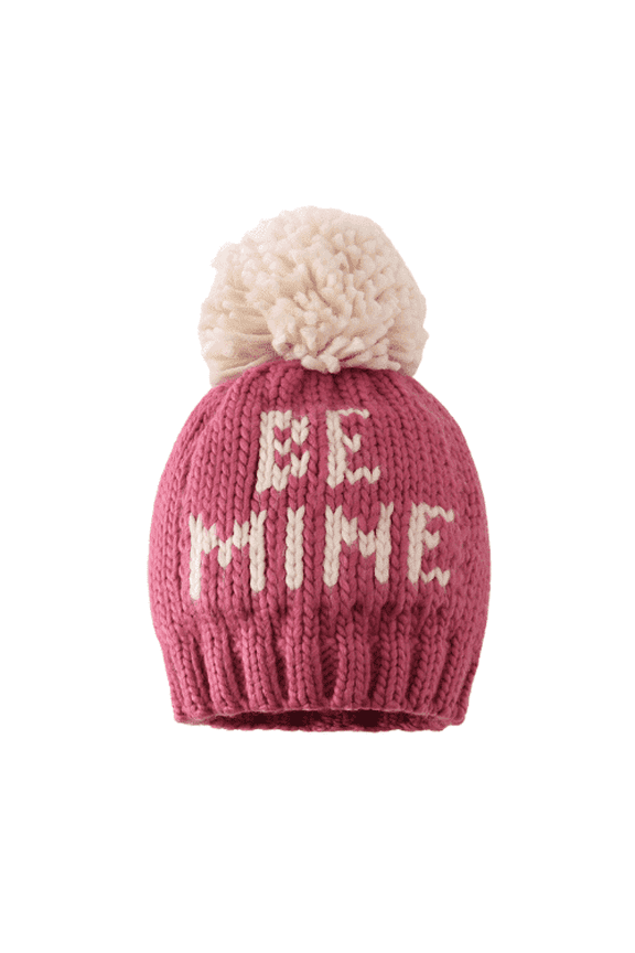 , Baby Knit Winter Hat with "BE MINE" lettering and Pom Pom, Pink (0-6months)