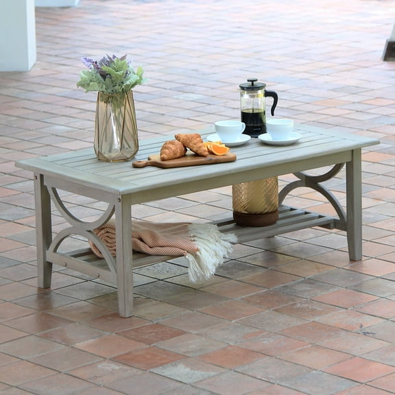 Abbington Teak Patio Coffee Table, Weathered Gray