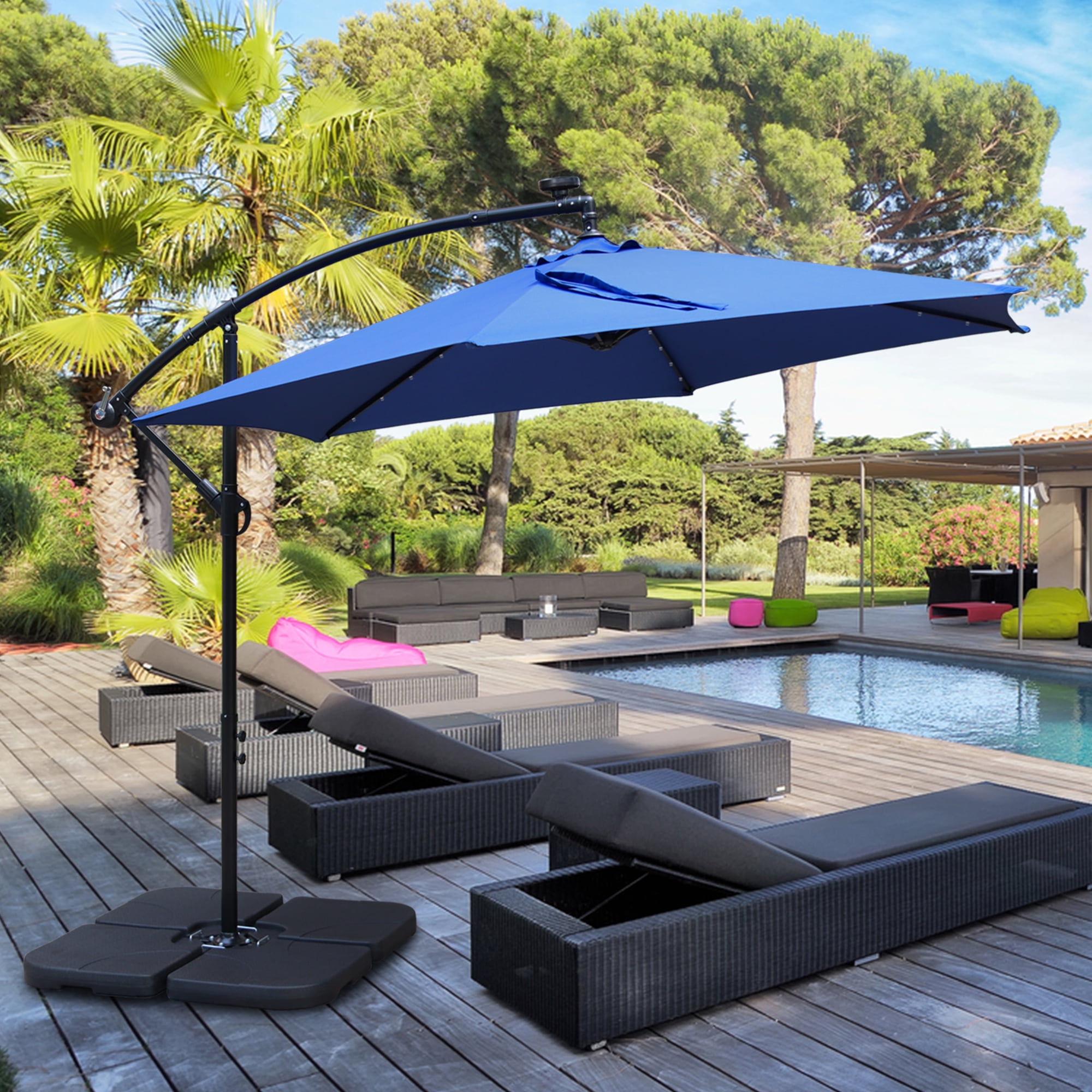 Abble 10' Navy Rectangle Cantilever Patio Umbrellas, Adjustable Height
