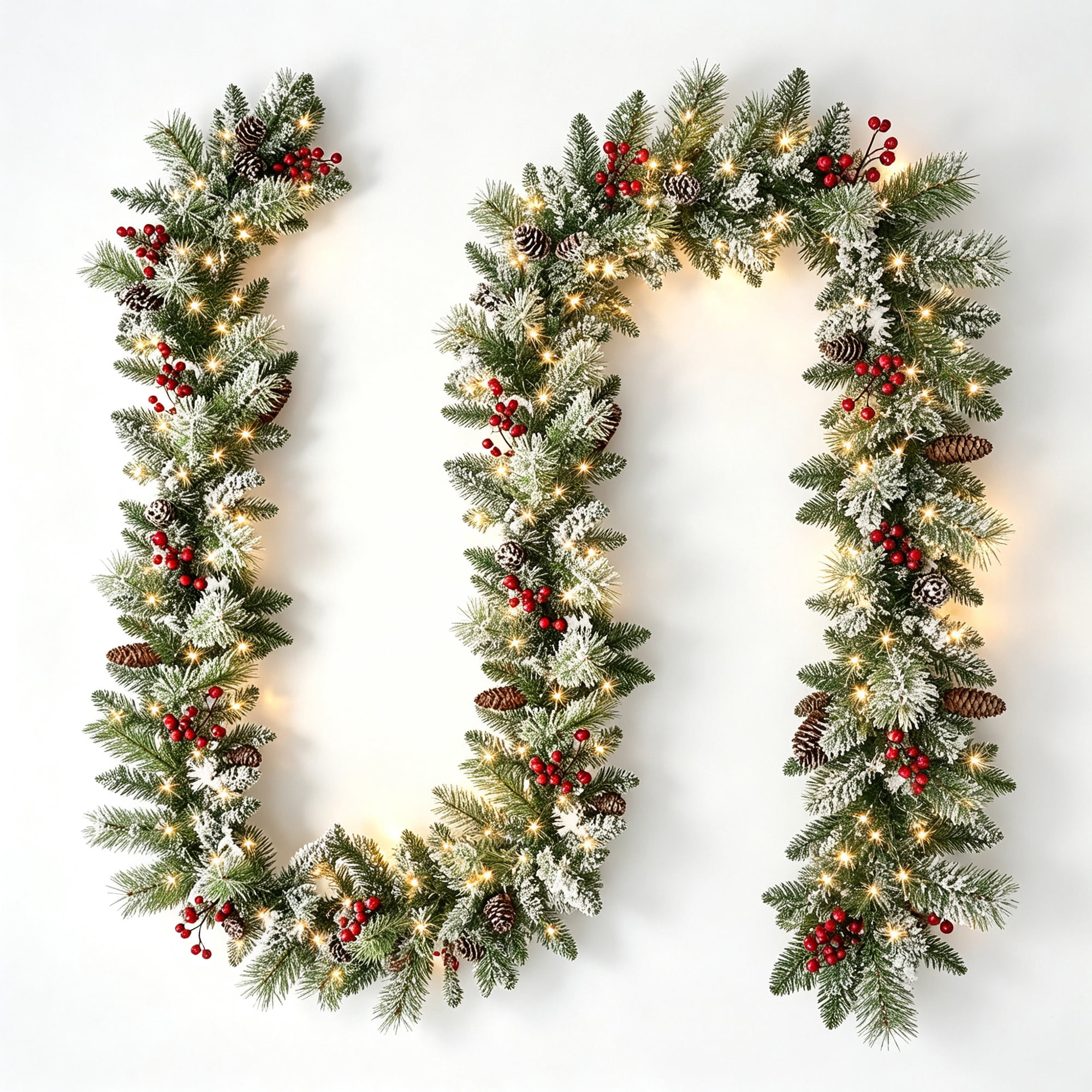 Abble 108" Artificial Christmas Garland, Pre‑Strung Warm‑White LED Lights for Indoor & Outdoor Mantel Stairway Decoration