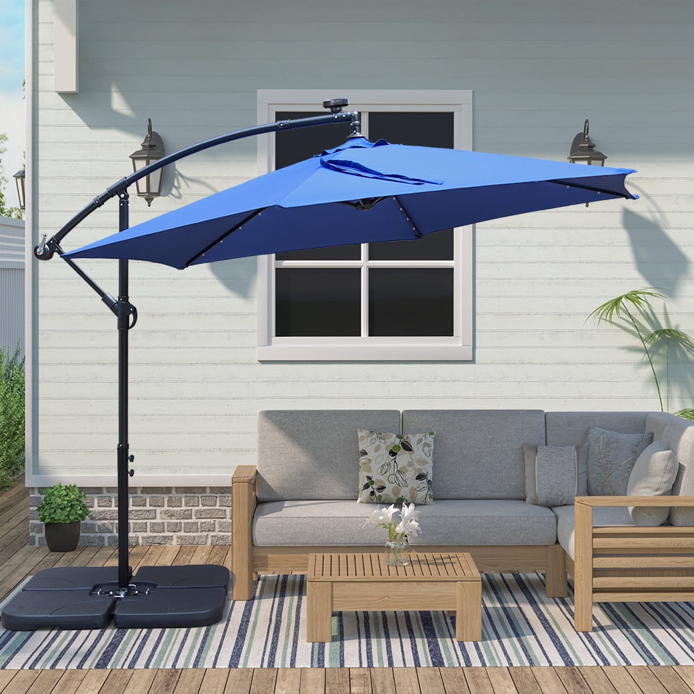 Abble 10ft Outdoor Hanging Offset Cantilever Solar LED Umbrella with Crank - Navy