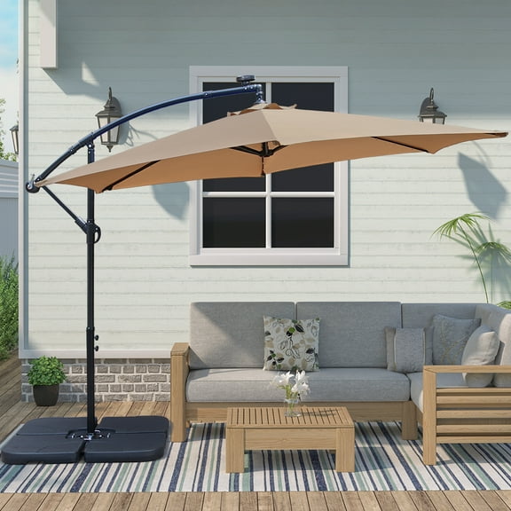 Abble 10ft Outdoor Hanging Offset Cantilever Solar LED Umbrella with Crank - Tan