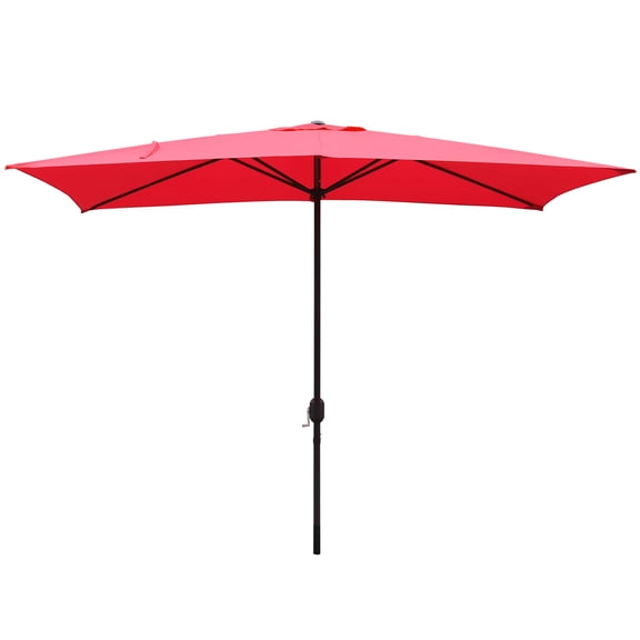 Abble 10x6.5ft Rectangular Patio Umbrella with Crank Handle, Outdoor Market Umbrella with 6 Sturdy Umbrella Ribs, Waterproof, Red
